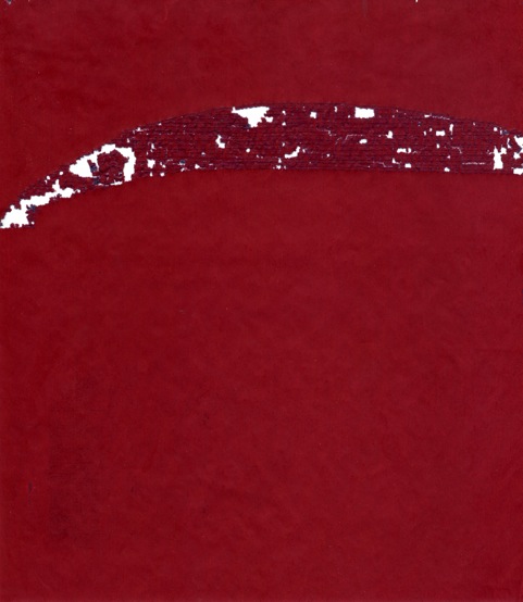 Maroon rectangle with disintegrating slip at top 