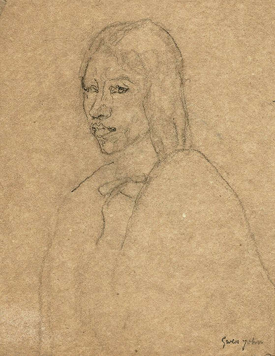 Bust of woman wearing wearing cloak