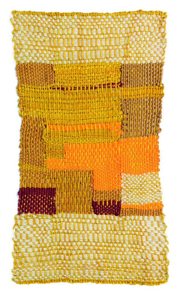 Tan and yellow eaving with blocks of color and white and maroon sections