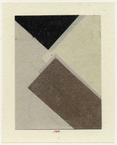 Black triangle at top center, brown rectagle at bottom beige and grey triangles