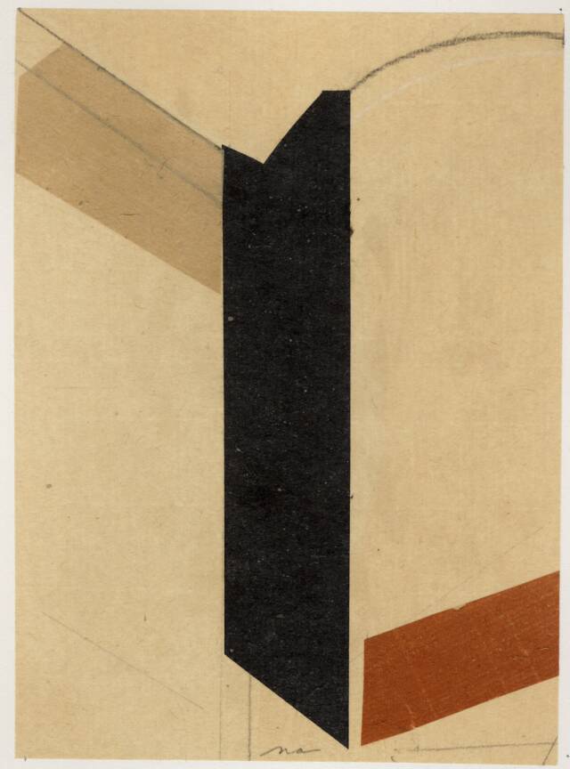 Black rectagnle at center with brown rectangles on beige ground