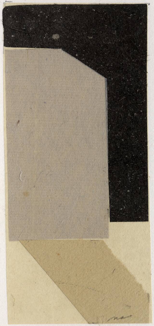 Grey rectangle with black shap and beige rectangle