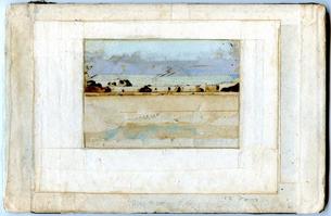 Collage landscape with hoirzon and small trees and mountains