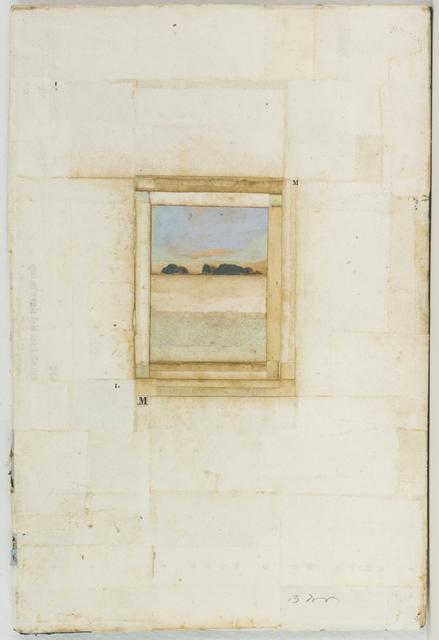 Landscape with small rectangle in large beige frame