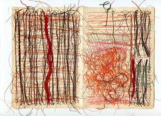 Threads sewn into paper in abstract forms