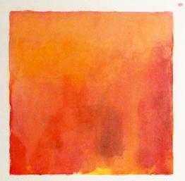 Abstract monotype with diaphonous layers of different oranges
