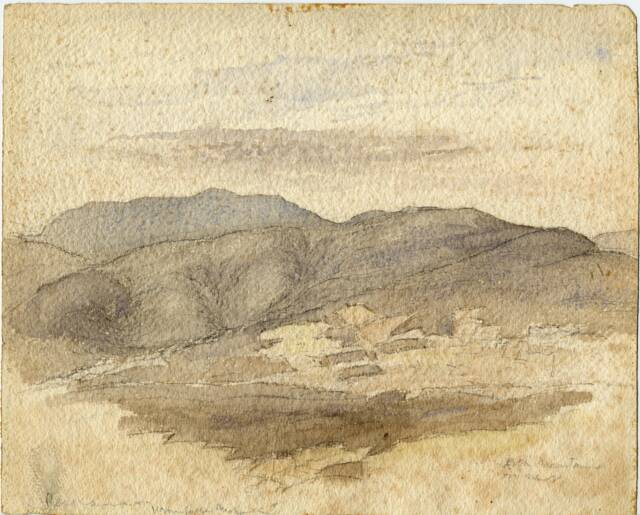 Mountain landscape on tan paper