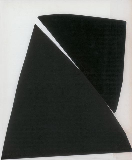 Two large black triangles on off-white paper
