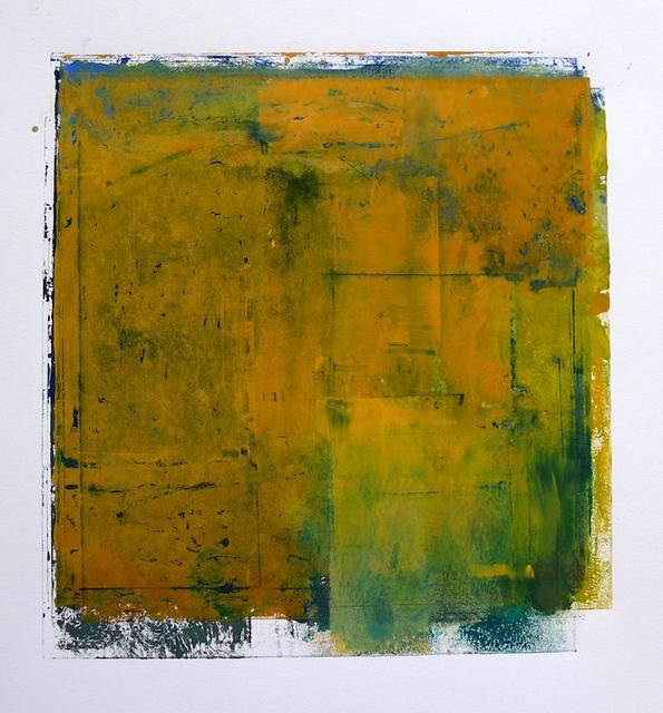Mustard and green shapes overlapping in a square