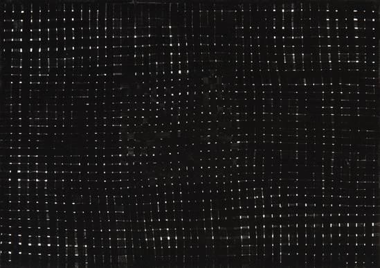 Black grid with small white spaces in weave pattern