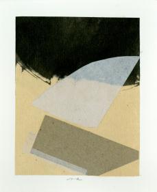 Transparent white triangle, beige shape and black shape