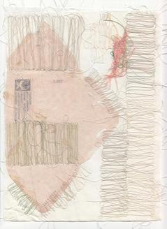 Multicolored (tan and orange) abstract thread drawing