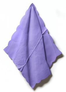Lavender cloth haning from top point forming a diamond shape