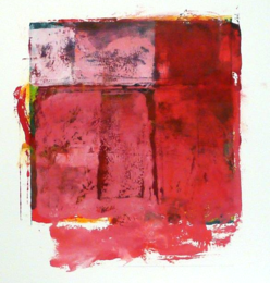 Red and pink rectangles form square on white paper