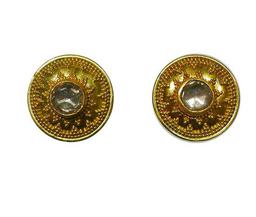 Gold earrings with small granulation decorations and diamonds in center of two identical earrings