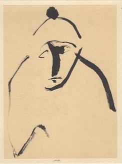Figure with loose gestural marks, wearing hat