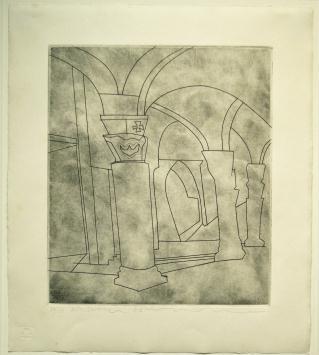 Arches with columns on gray paper