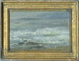 Seascape with rocks at shore in gold frame