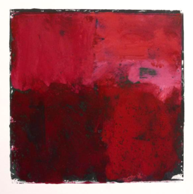 Four shades of red in gestural squares in a larger squre